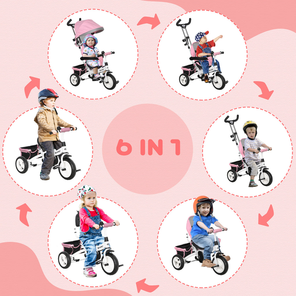 Tricycle Enfant évolutif Pare-Soleil Pliable Canne télescopique Amovible 95 x 50 x 106 cm Acier Rose-4