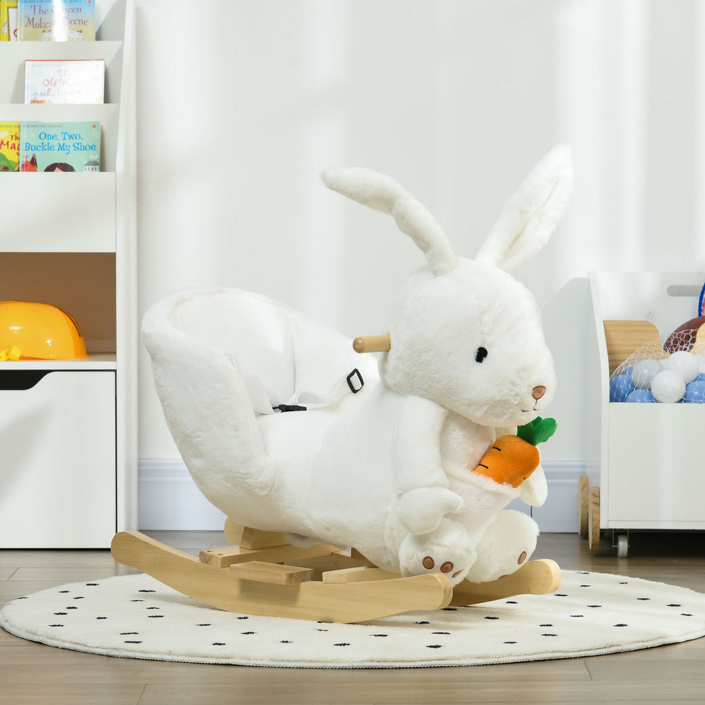 Jouet à bascule modèle lapin fonction musicale selle grand confort peluche courte douce bois peuplier 18-36 mois blanc-9