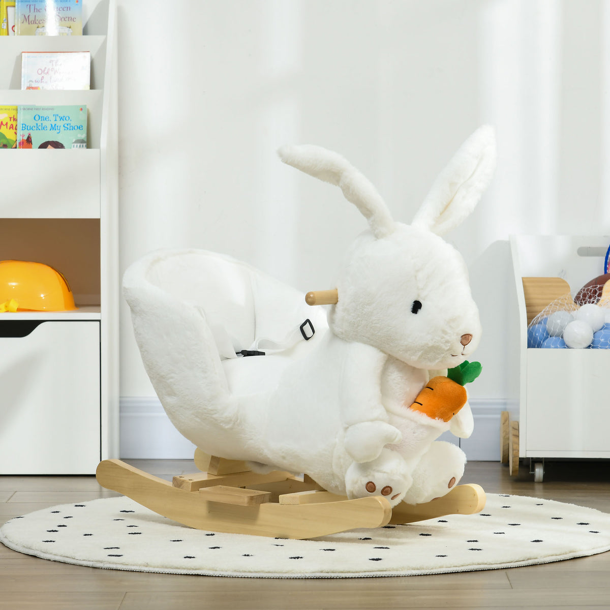 Jouet à bascule modèle lapin fonction musicale selle grand confort peluche courte douce bois peuplier 18-36 mois blanc-9