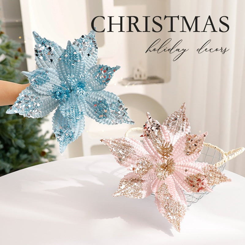 New Christmas Preserved Flower Decorations, Artificial Flower, Christmas Floral Arrangement, Fabric Stem Decor, Velvet with Sequins