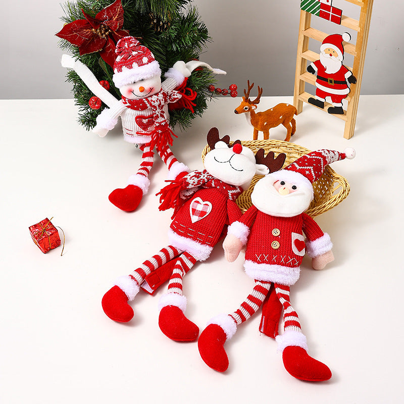 Christmas Decoration Knitted Fabric Long Leg Santa Claus Curtain Buckle Pendant