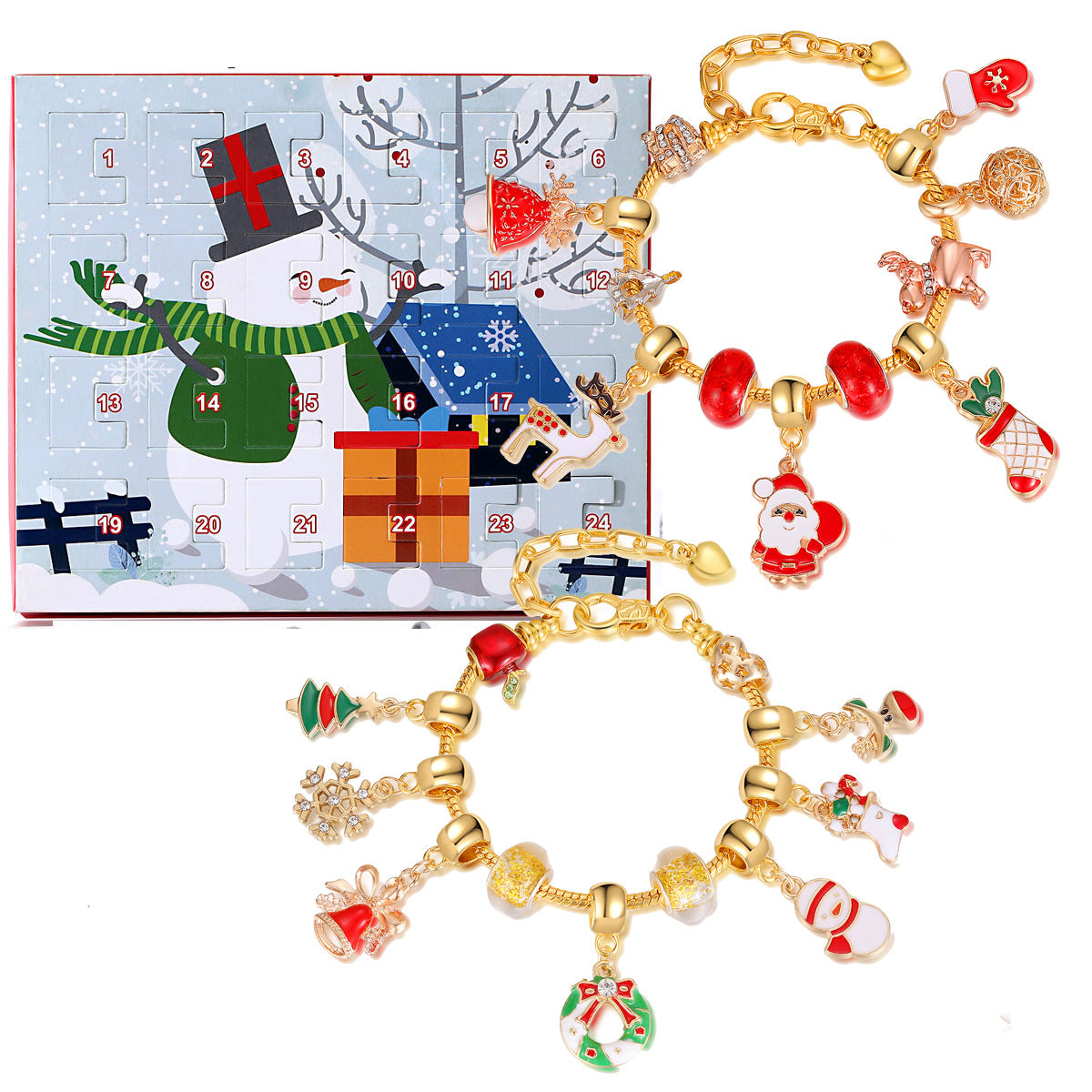 Christmas Decorations Gift Advent Calendar Fabric Bag Bracelet Necklace Beaded DIY Gift Set