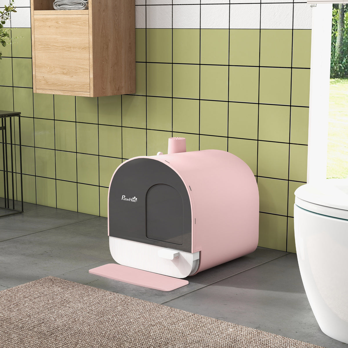 Bac à litière pour chat avec porte battante pelle et filtre inclus dim. 43L x 44l x 47H cm rose-1