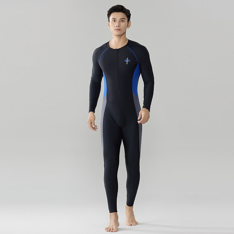 Long Sleeve Men's Full-Body Swimwear with UV Protection, Thickened Design