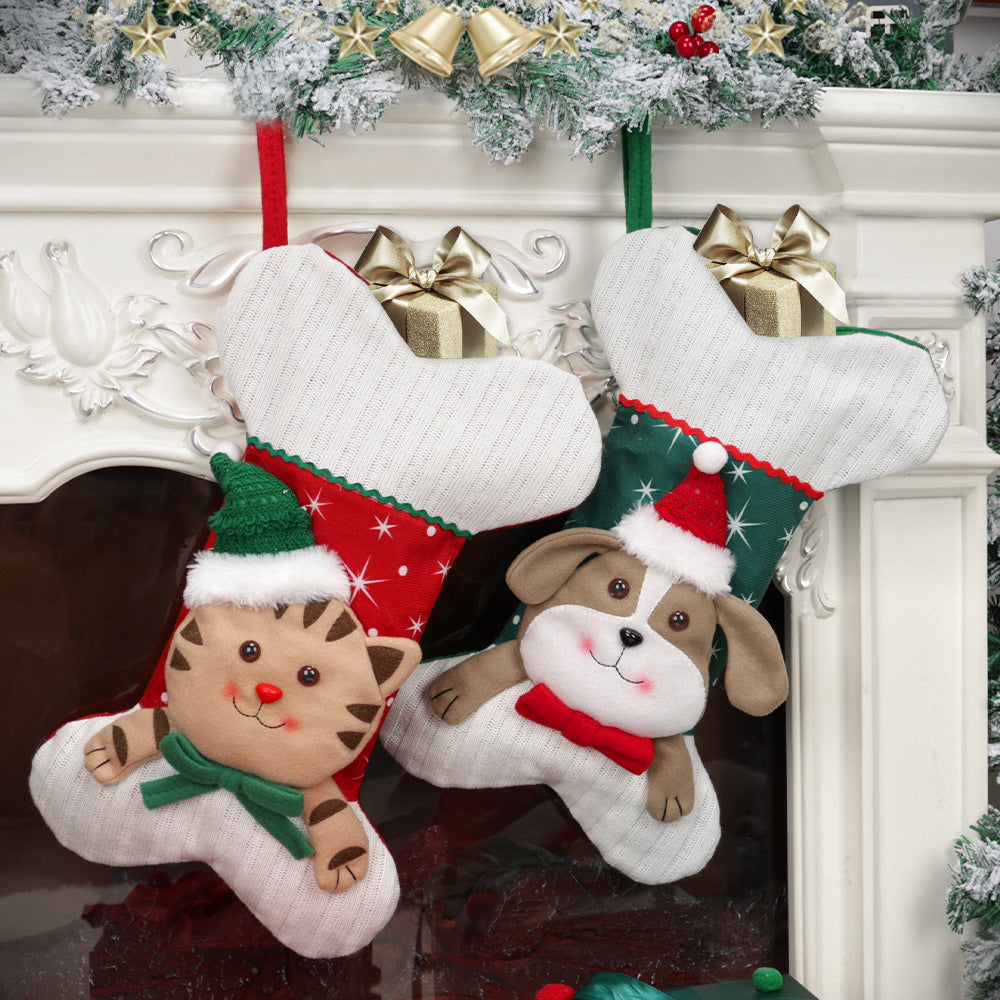 Christmas Day Decorative Socks Creative Cartoon Cat Dog Pattern Bone Socks Christmas Tree Hanging Decoration Holiday Supplies