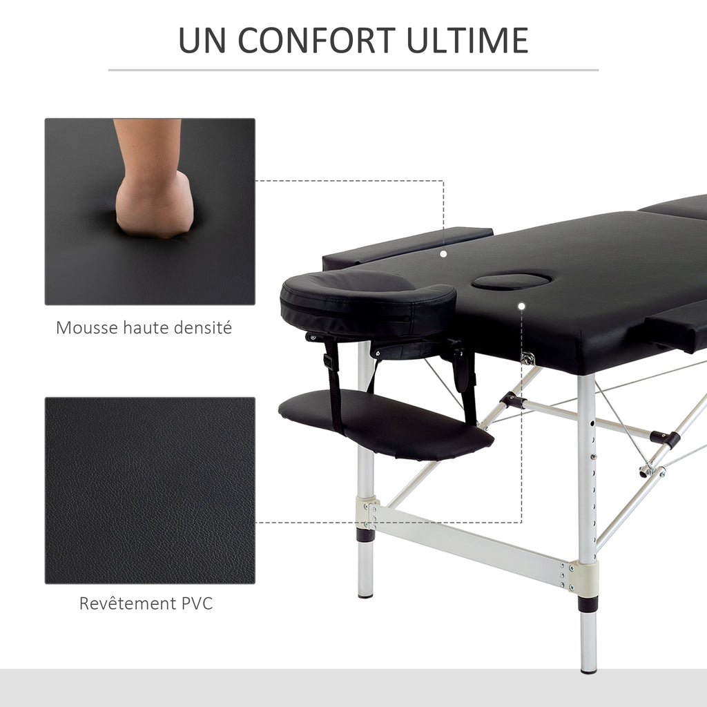 Table de massage pliable portable + housse de transport charge max. 225 Kg hauteur réglable 210 x 90 cm noir-5