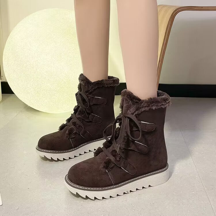 Snow Boots for Women Lace-up Warm Cotton Boots