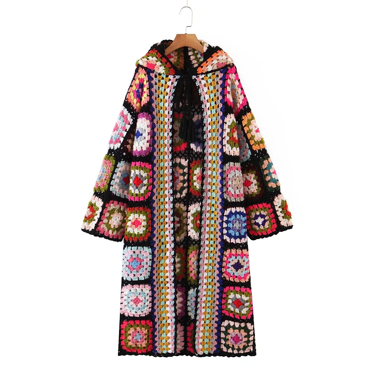 Spring new European and American fashion handmade grandmother grid hooded sweater