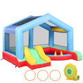 Château gonflable 4 en 1, aire de jeux avec souffleur, toboggan, piscine à balles, jeu de lancer d'anneaux, multicolore-0