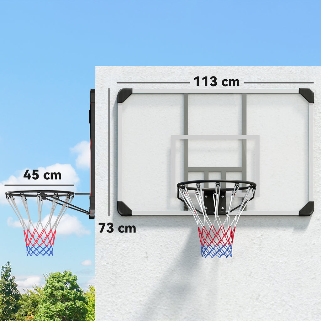 Panier de basketball mural avec panier spécial filet toutes saisons pour l'intérieur et l'extérieur 113x61x73cm blanc-2