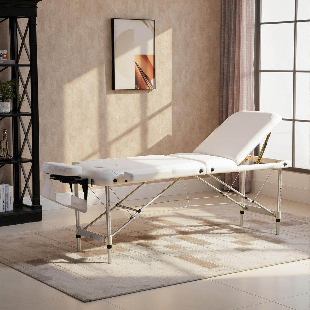 Table de massage 3 zones pliante cosmétique portable charge max. 225 Kg hauteur réglable cadre en alliage blanc-7