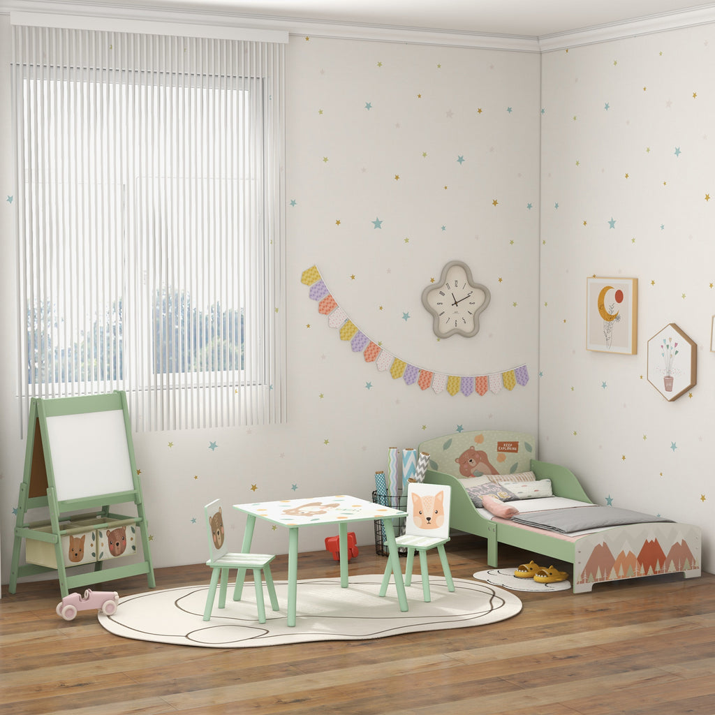 Lit pour enfant 3-6 ans avec barrières de sécurité et motifs dim. 77 x 143 x 60 cm sommier à lattes inclus - Vert-8