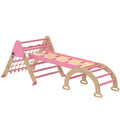 Triangle d'escalade enfants 8 en 1 avec rampe double face, arc d'escalade en bois avec toboggan & échelle, rose-0