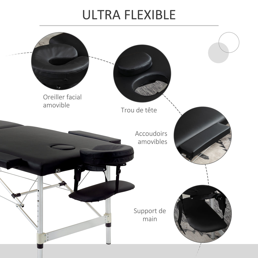 Table de massage pliable portable + housse de transport charge max. 225 Kg hauteur réglable 210 x 90 cm noir-4