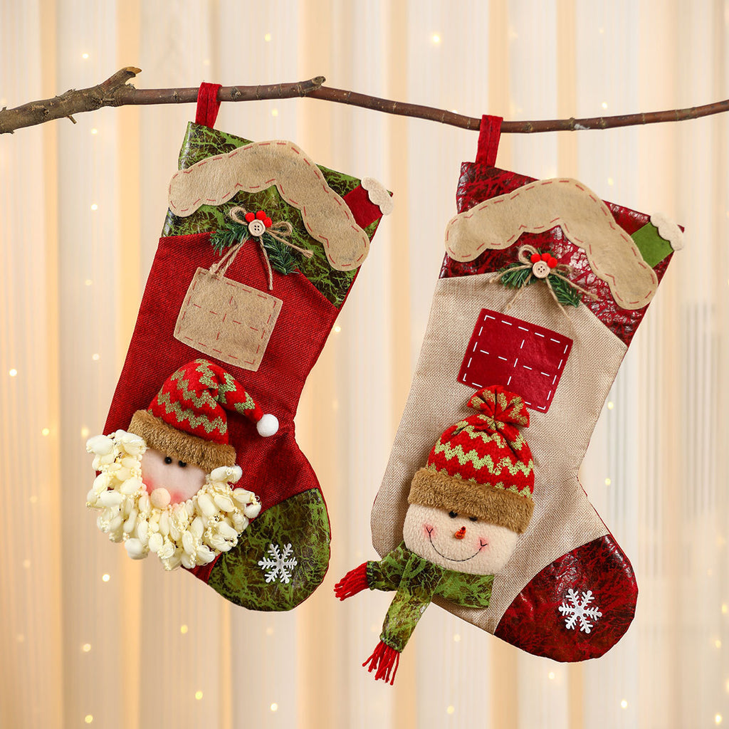 3D Linen Splicing Cartoon Christmas Socks Christmas Decorations Gift Pendants