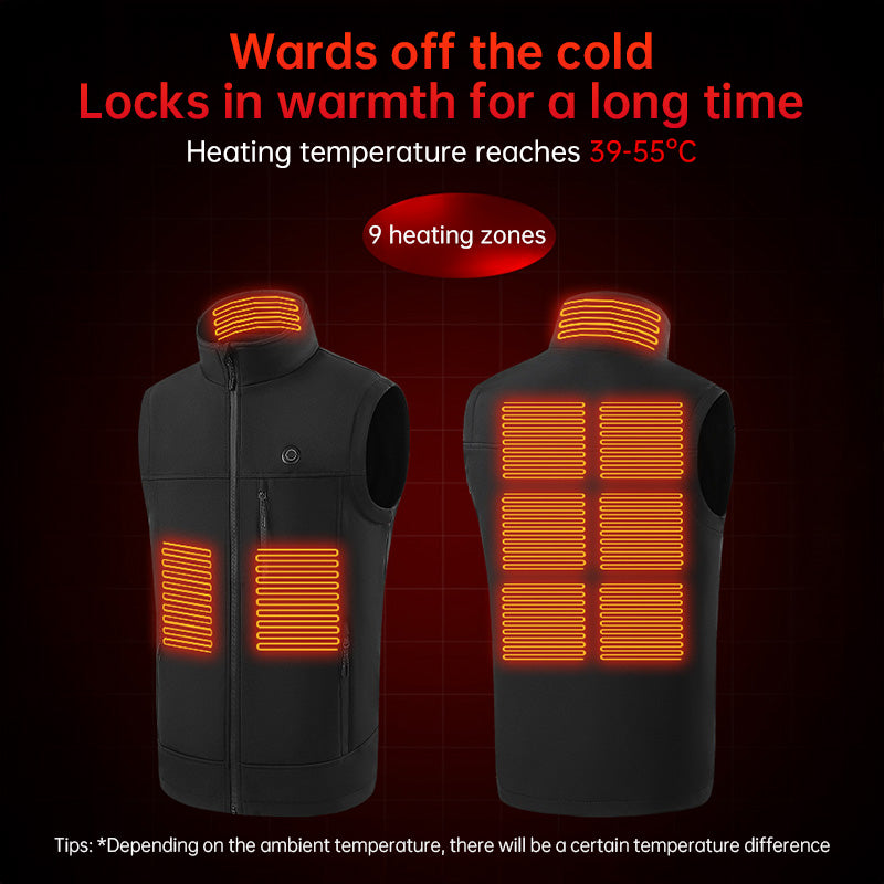 Men Women 9 Areas Heated Vest USB Charging Heated Jacket Washed Keep Warm Hiking Vest Winter Fishing Skiing Vest Heated Coats