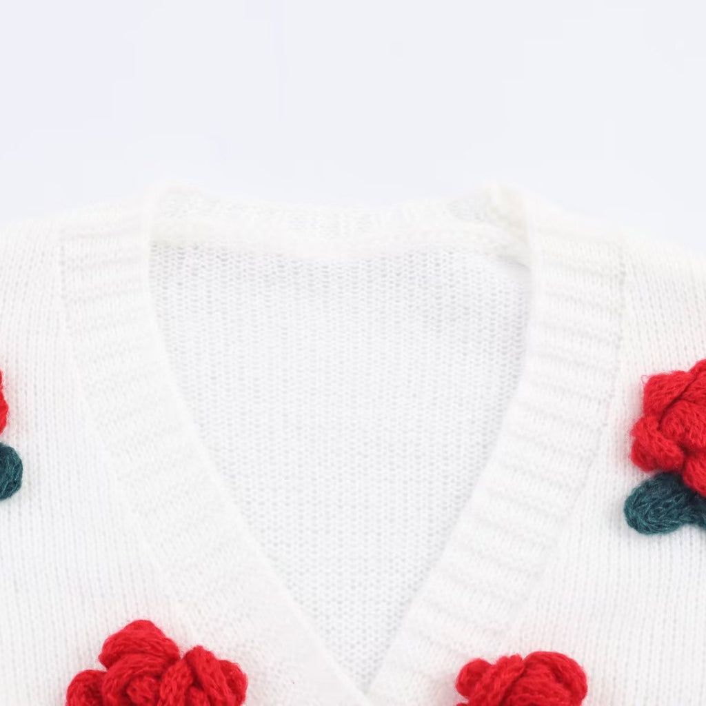 Sweet handmade flower embellished knitted cardigan jacket