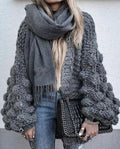 Autumn Winter Thicken Knitwear Cardigan Sweaters Sexy Puff Sleeve Handmade Knitted Cardigans Warm Sweater Outwear Coats Pink
