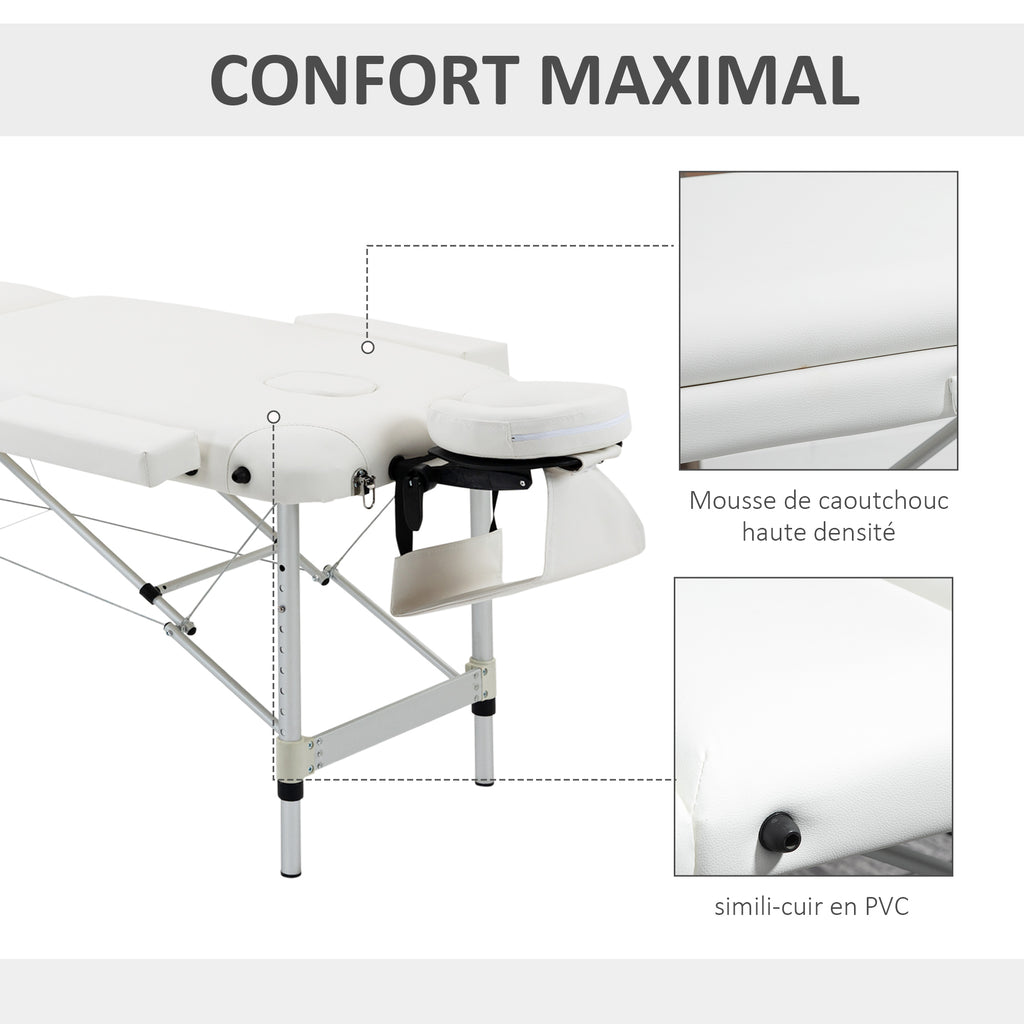 Table de massage 3 zones pliante cosmétique portable charge max. 225 Kg hauteur réglable cadre en alliage blanc-5