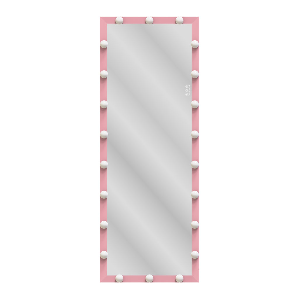 62.6-inch x 23.3-inch pink Hollywood illuminated full body vanity mirror with 3 color modesstanding floor mirror touch control