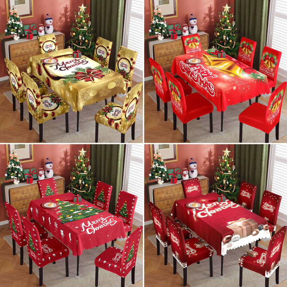 Christmas Waterproof Printed Tablecloth Restaurant Home Printed Chair Cover Christmas Tablecloth Chair Cover Decorative Set