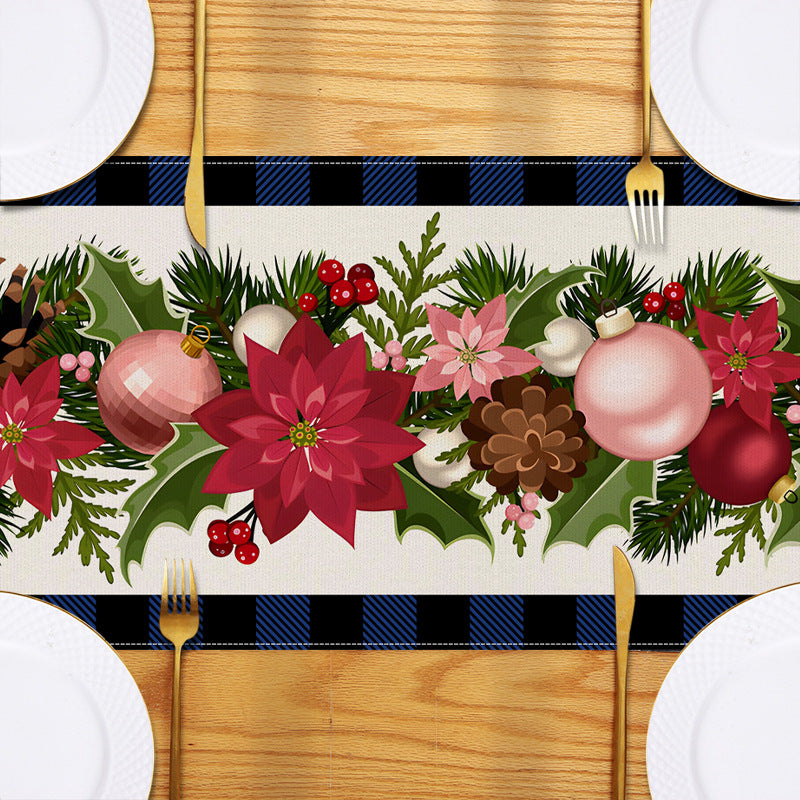 Christmas plaid linen table flag floral ball printed tablecloth entrance small tablecloth living room counter decoration tea flag