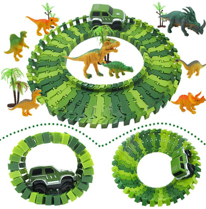 Children Racing Bend Rail Dinosaur Track Led Electronic Flash Light Magical Glowing Flexible Track Car Toys DIY Toy Kids Gift