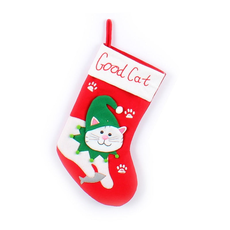 Cute Cat and Dog Christmas Socks Cartoon Christmas Socks Pendant Christmas Tree Gift Bag Decorative Socks