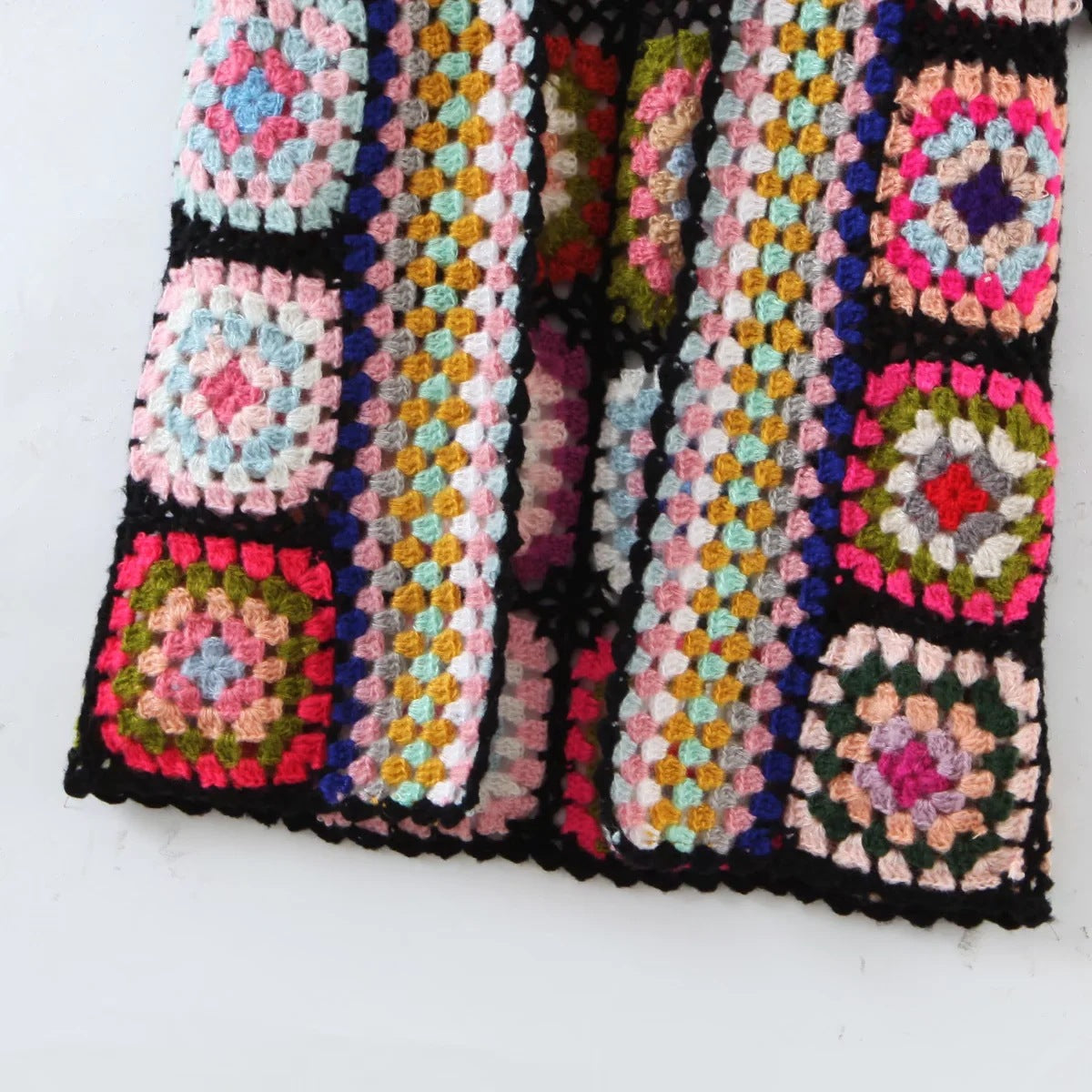 Spring new European and American fashion handmade grandmother grid hooded sweater