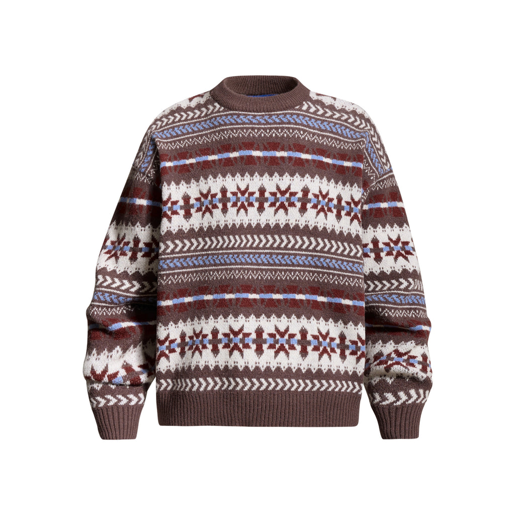 Color Block Geometric Pattern Round Neck Drop Shoulder Loose Knit Pullover Sweater for Men