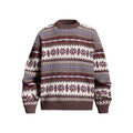 Color Block Geometric Pattern Round Neck Drop Shoulder Loose Knit Pullover Sweater for Men