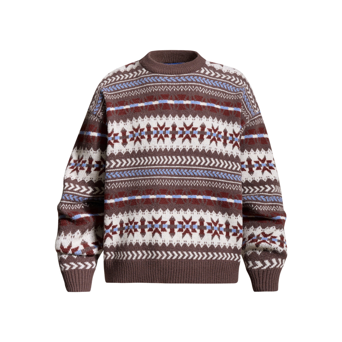 Color Block Geometric Pattern Round Neck Drop Shoulder Loose Knit Pullover Sweater for Men