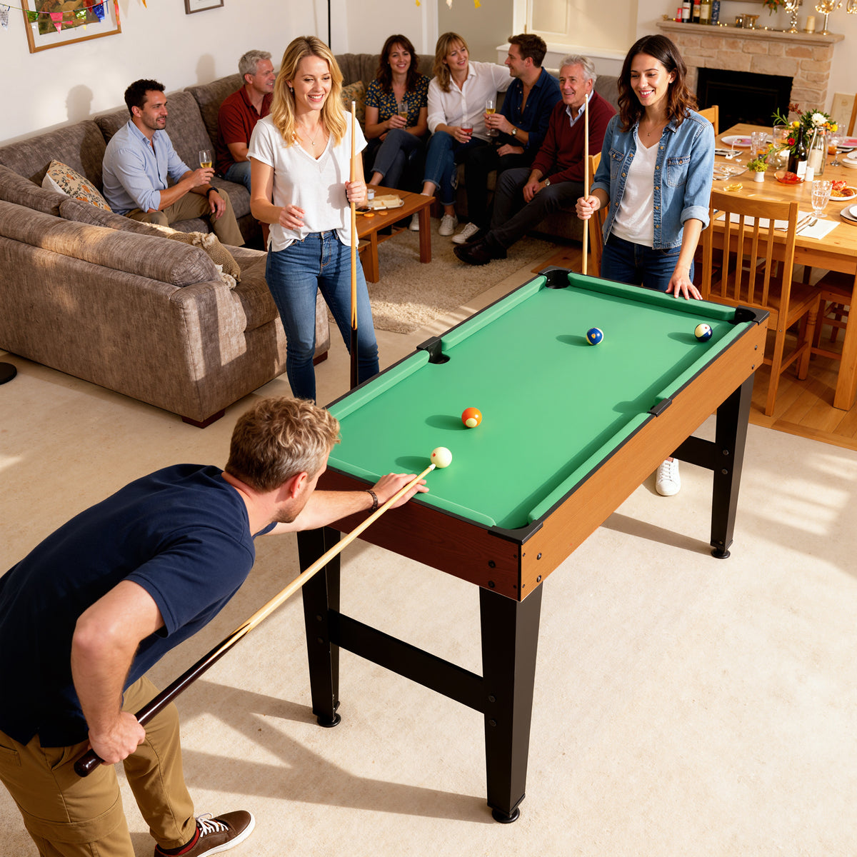 Table MultiJeux 5 en 1 Babyfoot Billard Air Hockey Ping-Pong et Basket Accessoires 134x108x144cm Marron Noyer-9