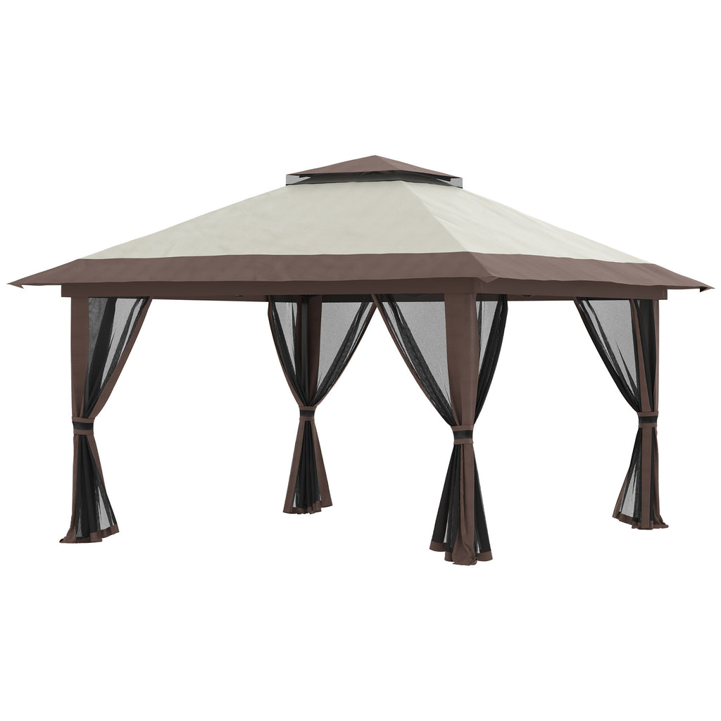 Tonnelle barnum de jardin pop-up pliant double toit protection UV 50+ avec 4 moustiquaires zippées 4 x 4 m beige-0