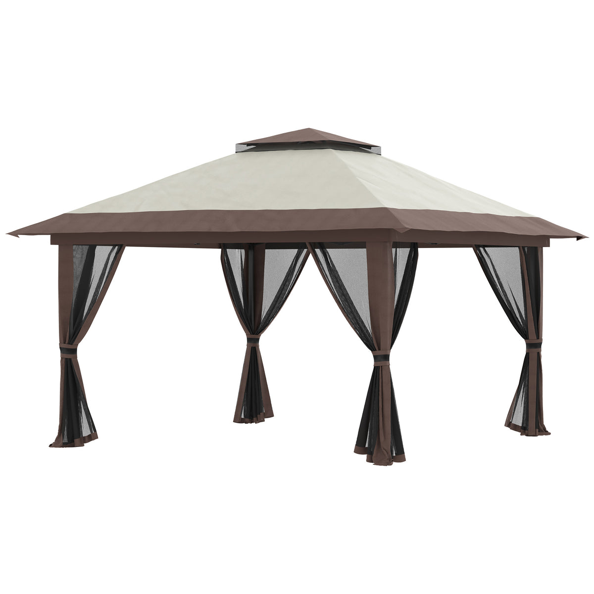 Tonnelle barnum de jardin pop-up pliant double toit protection UV 50+ avec 4 moustiquaires zippées 4 x 4 m beige-0