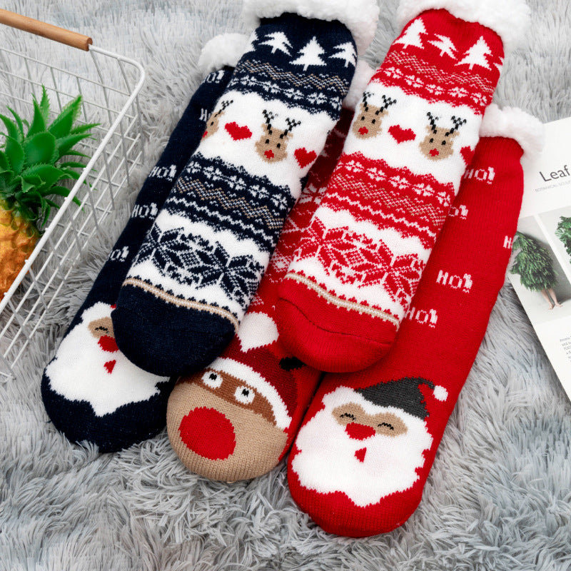 Christmas Floor Socks Indoor Home Sleep Winter Plush Thick Long Socks Women's Postpartum Socks Anti slip