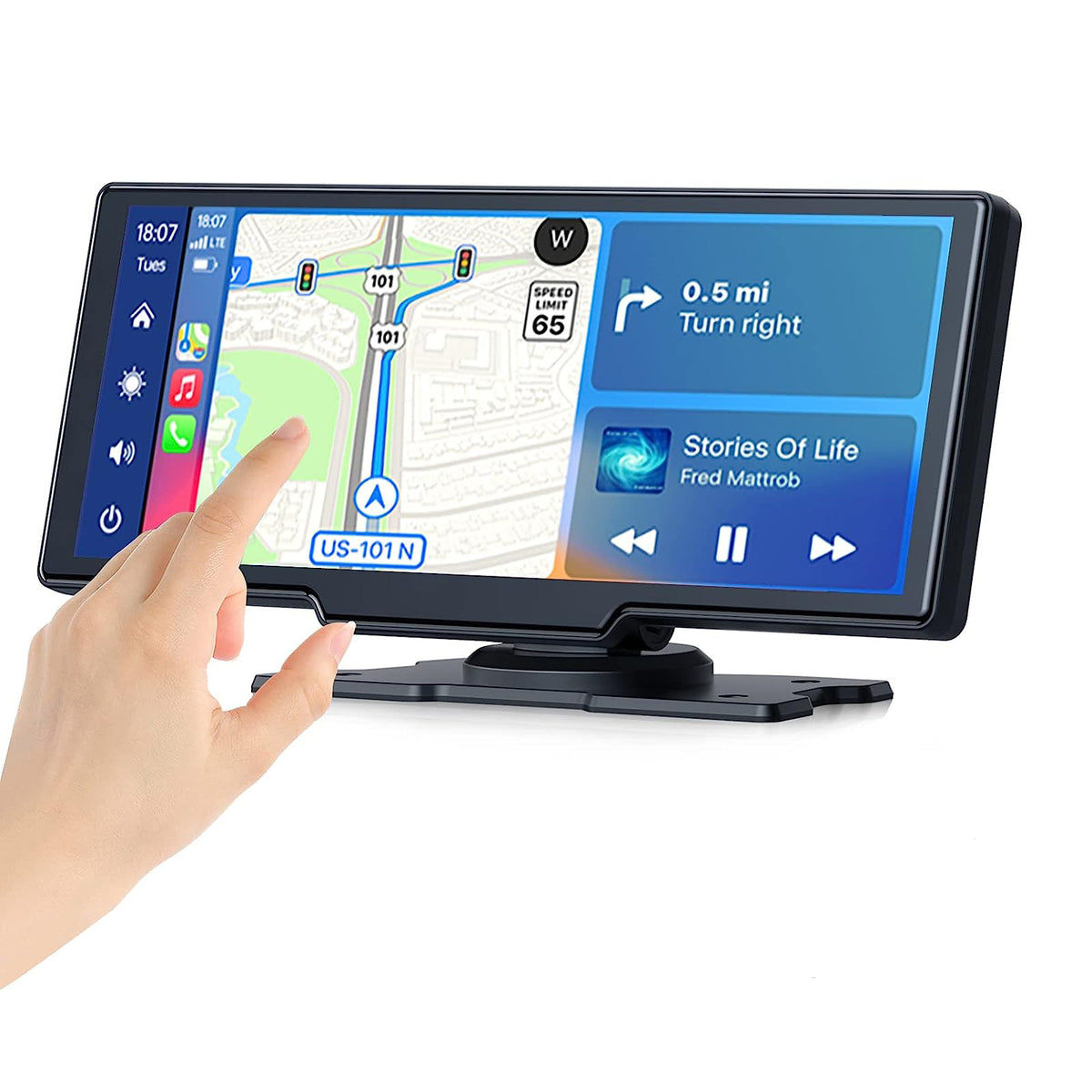 10.26-inch Portable Car Central Control Smart Screen with Wireless CarPlay, Android Auto, Bluetooth, and AHD Backup Camera