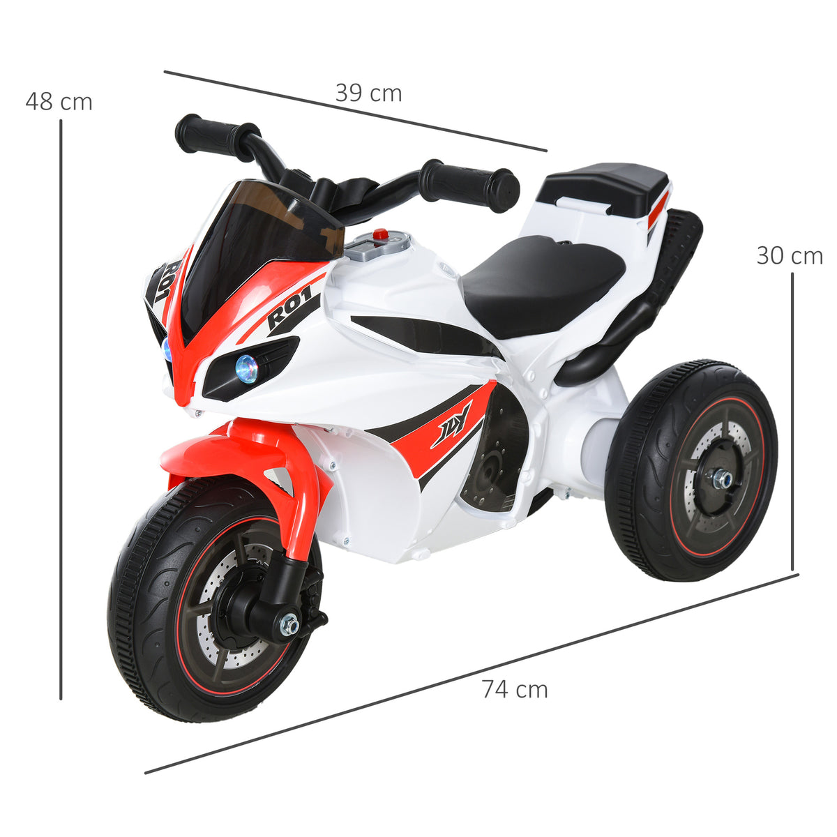 Porteur Enfants Moto de Course Effets musicaux et Lumineux Coffre Rangement Rouge Blanc-2