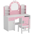 Coiffeuse pour Enfants avec Tabouret et Miroir Lumineux à 2 Couleurs en Acrylique, pour 3-8 Ans, 90 x 41 x 104 cm, Rose-0