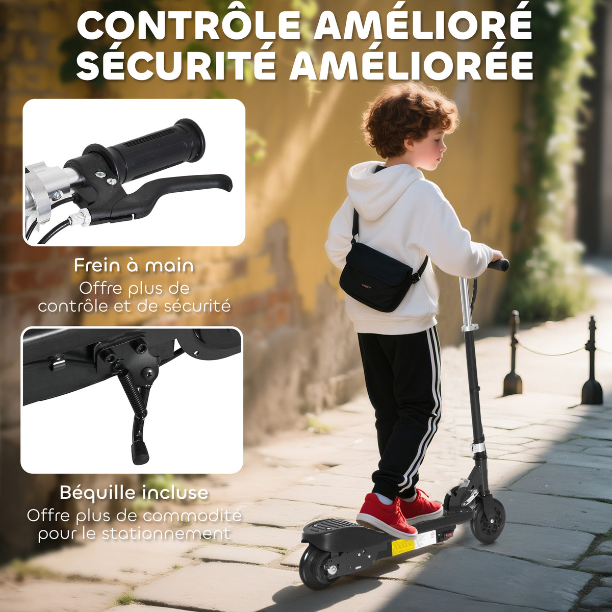 Trottinette électrique pliante pour enfant de +7ans, 120W Vitesse max 12km/h, 74x36x82,5-92,5 cm Noir-6