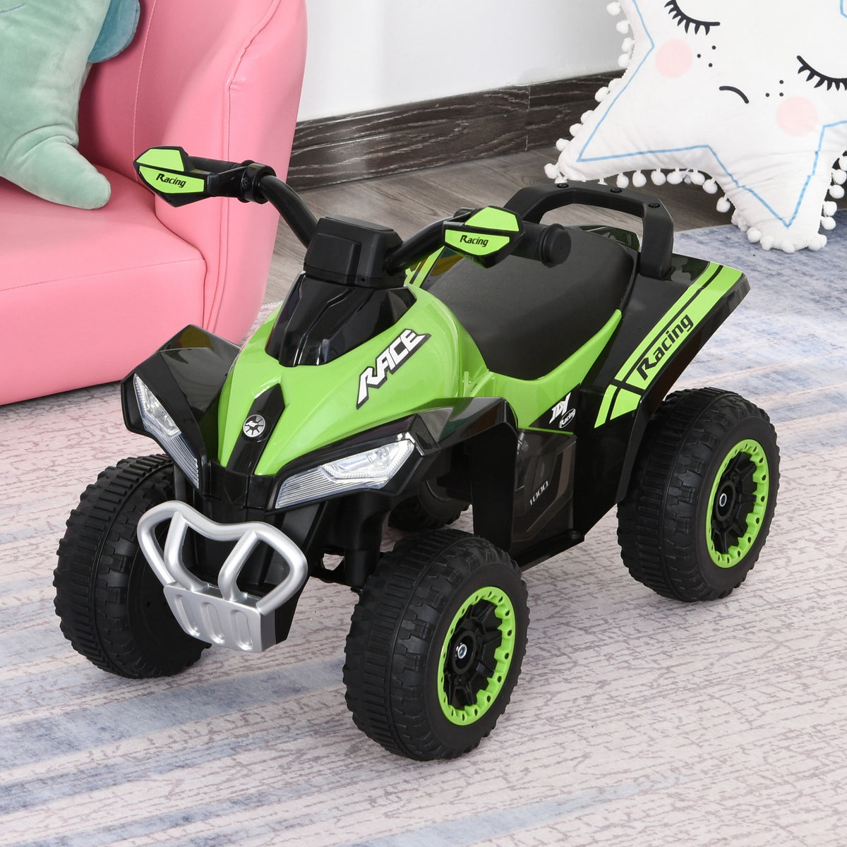 Porteur Enfants Quad 18-36 Mois dim. 67L x 38l x 44H cm Effets Lumineux et sonores Vert Noir-9