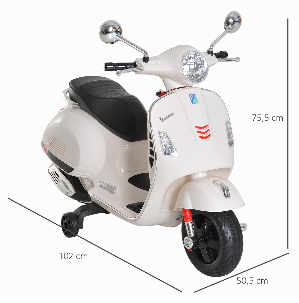 Vespa Scooter Moto électrique Enfants 6 V dim. 102L x 51l x 76H cm Musique MP3 Port USB klaxon Phare feu AR Blanc-2