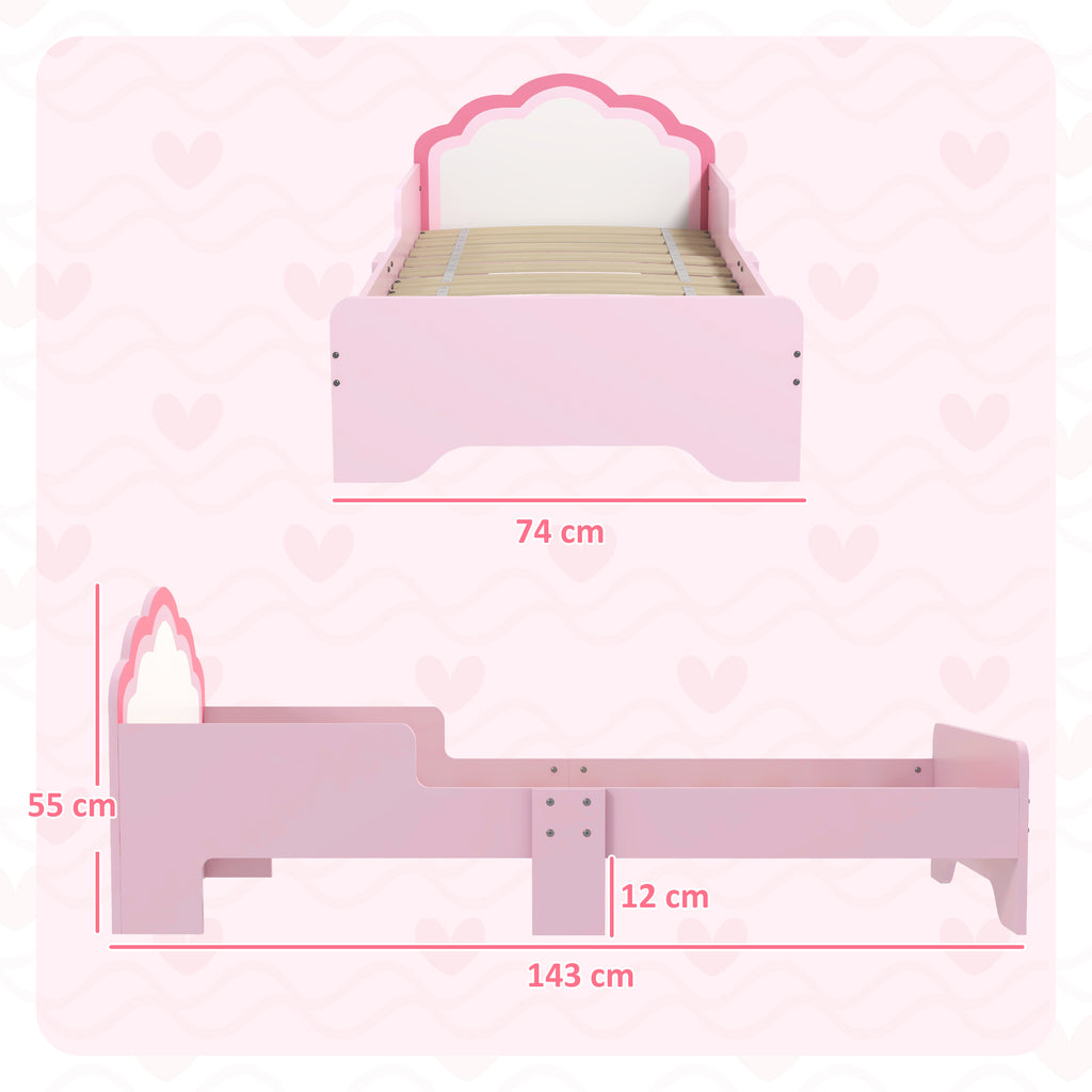 Lit pour enfants de 3 à 6 ans 143 x 74 x 55 cm design nuage sommier à lattes inclus chambre moderne rose-2