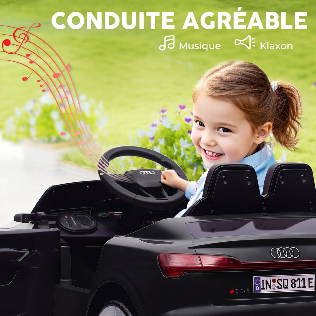 Voiture électrique pour enfants Licence Audi Q8 e-tron Sportback 12V télécommande, phares, musique, klaxon, 3-4 ans noir-5