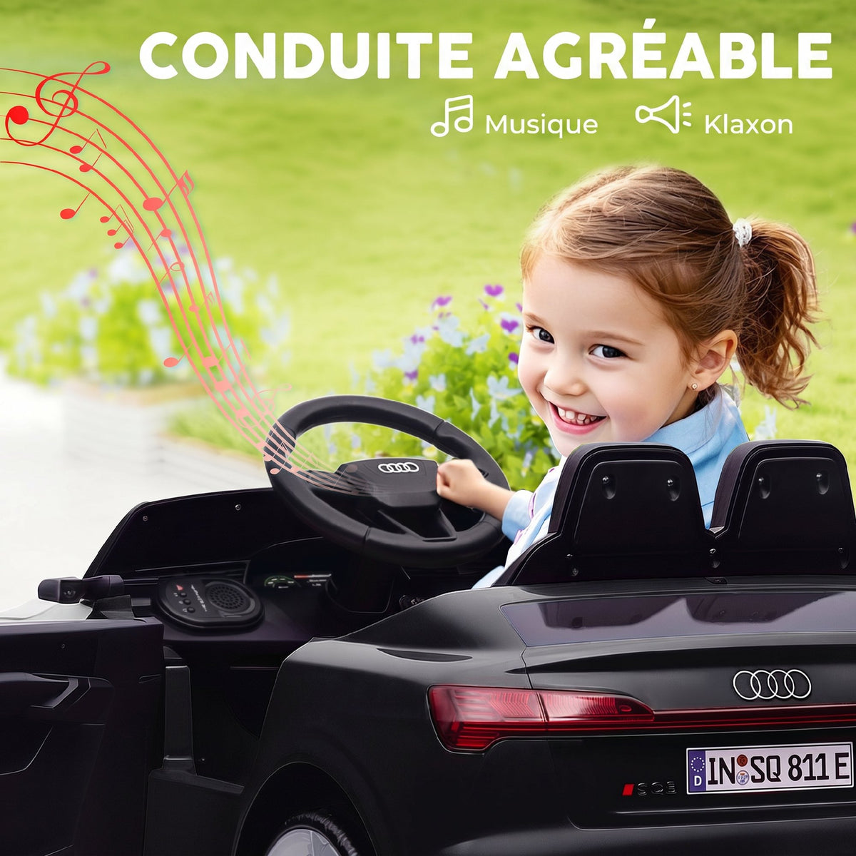Voiture électrique pour enfants Licence Audi Q8 e-tron Sportback 12V télécommande, phares, musique, klaxon, 3-4 ans noir-5