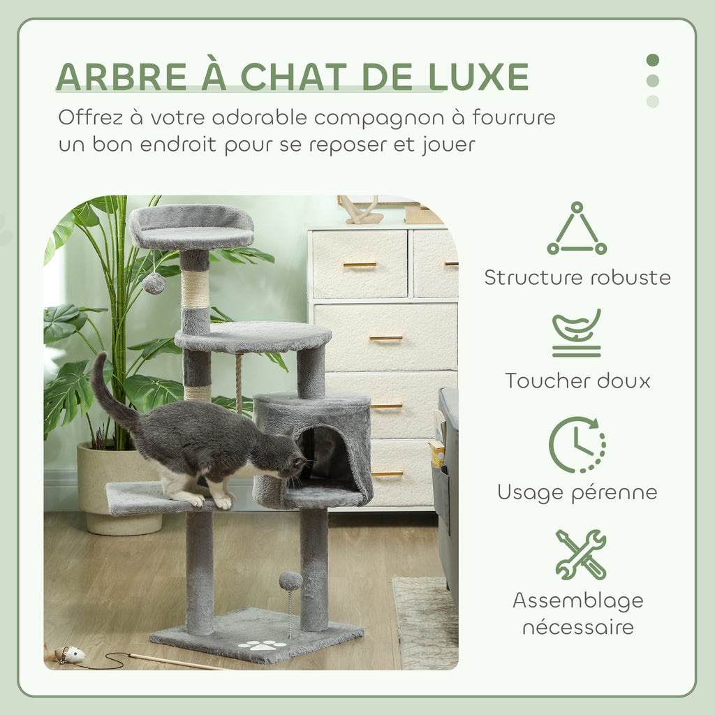 Arbre à chats multi-équipements griffoirs grattoirs plateformes niche corde jouets 40 x 40 x 114 cm gris-3
