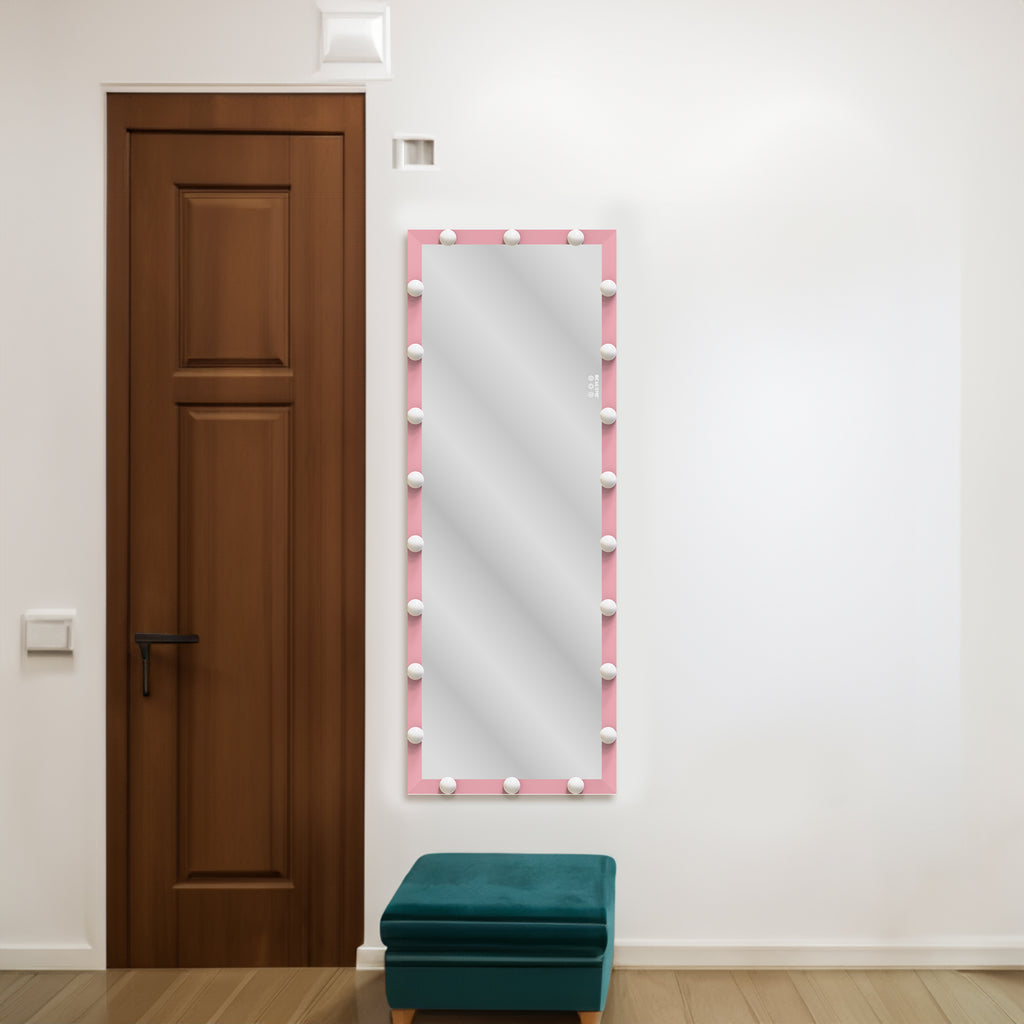 62.6-inch x 23.3-inch pink Hollywood illuminated full body vanity mirror with 3 color modesstanding floor mirror touch control