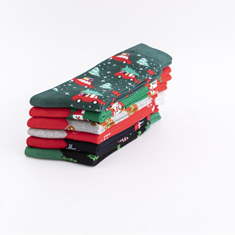 New Colorful Fashion Socks Medium-High Cotton Socks Large Size Christmas Elements Casual Trendy Men's Socks