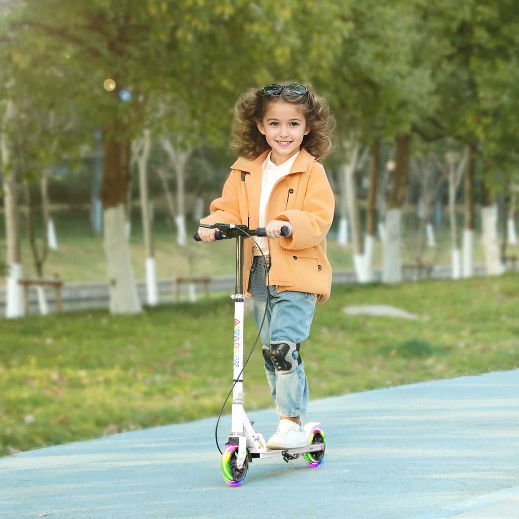 Trottinette enfants 3 à 8 ans, trottinette pliable à 2 roues LED roues lumineuses, 4 réglages en hauteur, blanc-1