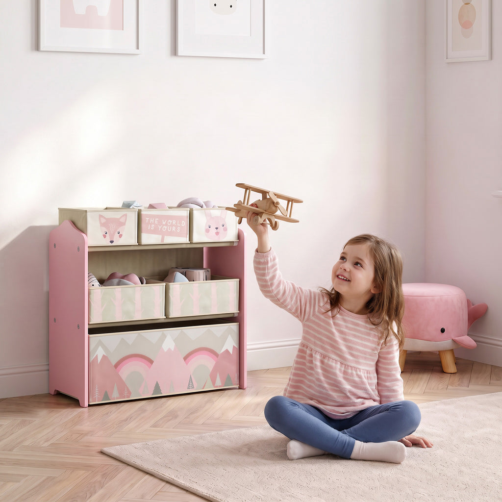 Meuble de rangement enfant avec 6 boîtes amovibles en tissu non tissé Organisateur de jouets, étagère 63L x 30l x 66H cm-9